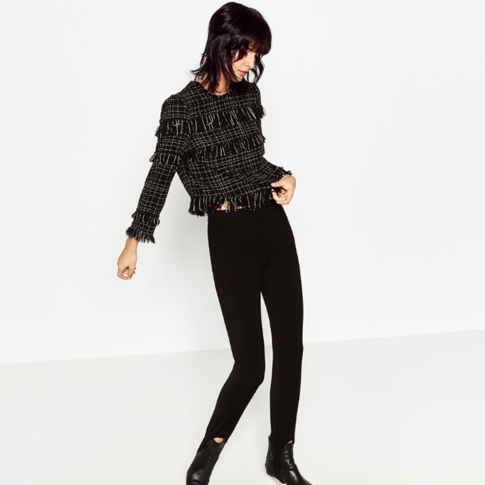 Zara Tweed Frayed Top